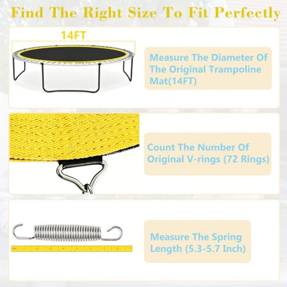 Trampoline Replacement Mat for 14 FT, Fit 72/84/96V, Use 5.3-9.0 Springs - size: 14FT-72V-Rings-5.3-5.7"Spring-150.8"Diam