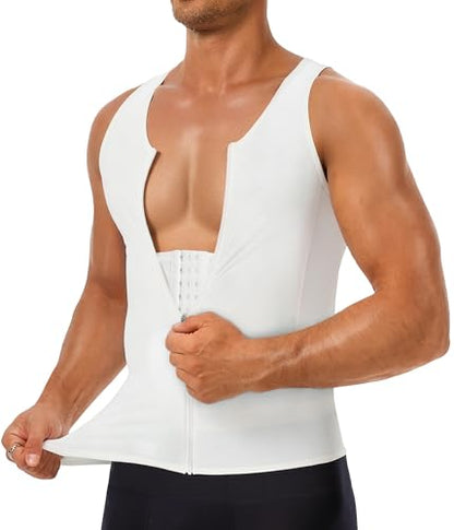 TAILONG Men's Compression Shirt - Shapewear Slimming Undershirt Tummy Control & Gynecomastia Vest Body Shaper Tank Top - color: White, size: Small