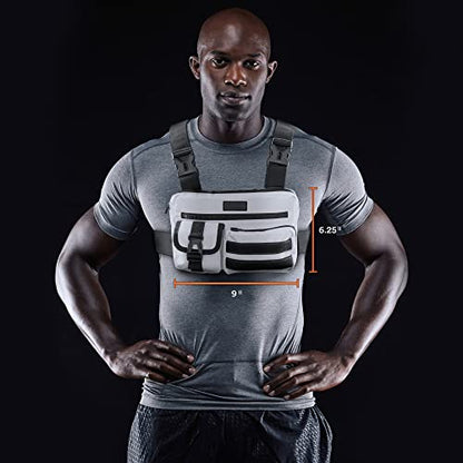Fitdom Running Chest Pack for Men, Tactical Sports Utility Bag with Pockets - color: White, style: Locked‑in Comfort