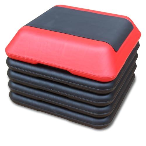 GOWE Height-Adjustable Step Aerobics Platform Fitness Equipment Stepper Trainer Exercise Step Platform with 4 Riser Red