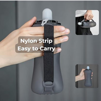 Handheld Running Water Bottle, Collapsible Silicone Foldable 350mL - color: Translucent Gray