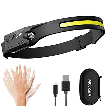 Rechargeable LED Headlamp, 230° Illumination Headlight with Motion Sensor, Lightweight, Weatherproof, 2 Light Source Head Lamp Flashlight for Camping, Hiking, Running, Outdoor - Adults and Kids - color: 1 Pack
