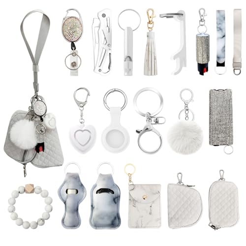 Araafur Wristlet Keychain Set with RFID Wallet Card Holder and Bottle Opener, Car Keychain Accessories for Women