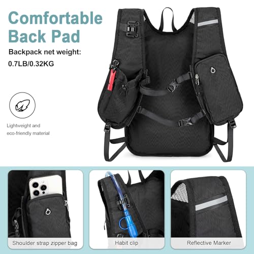 BOVIP Lightweight Hydration Back,15L Multipurpose Hiking Backpack with 1.5L Water Bladder ,Hydro Water Daypack for Cycling Hiking Rave for Men Women - size: Black