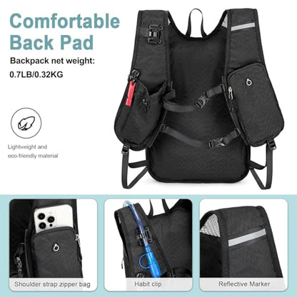 BOVIP Lightweight Hydration Back,15L Multipurpose Hiking Backpack with 1.5L Water Bladder ,Hydro Water Daypack for Cycling Hiking Rave for Men Women - size: Black