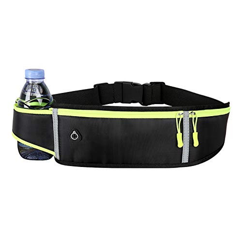 Men Women Running Belt Pack,Reflective Workout Sport Waist Pack Bag,Running Phone Holder Belt with Water Bottle Holder for Workout Walking Cycling,Black - color: Black