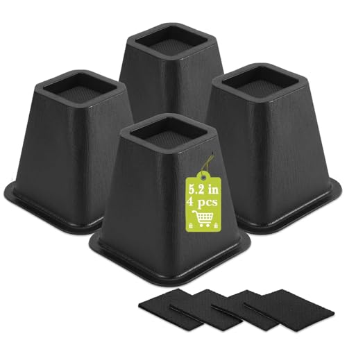 4 Pack Furniture Risers 6 Inch, Bed Risers Heavy Duty for Table Desk Couch Chair Sofa Cabinet Bed Frame Dorm, Square Table Leg Risers Lift Height 6", Black - color: Black 4 Pack, size: 6 Inch