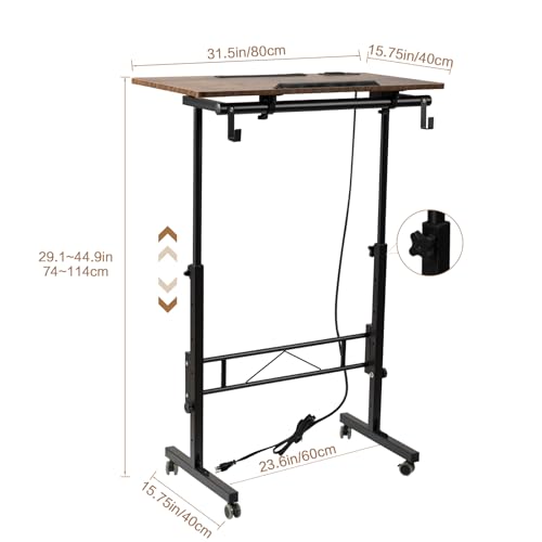 Hadulcet Small Standing Desk Height Adjustable with Tiltable Tabletop - color: Rustic Brown, size: 31.5" with Charging
