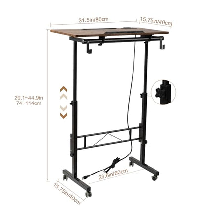 Hadulcet Small Standing Desk Height Adjustable with Tiltable Tabletop - color: Rustic Brown, size: 31.5" with Charging