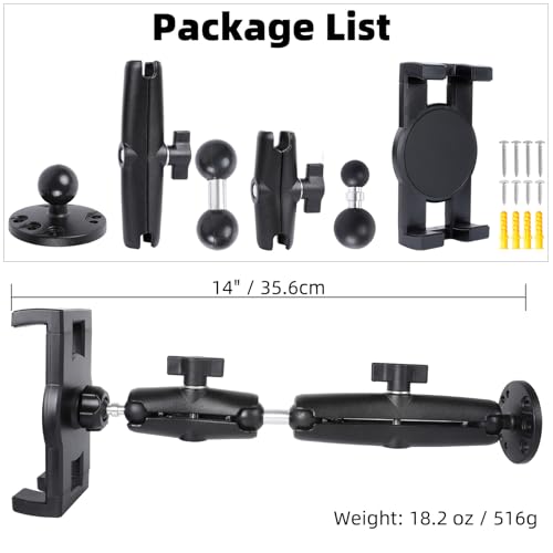 Dashboard Mount Tablet Holder for Truck, Heavy Duty Drill Base with Aluminum Arm Tablet Mount for Car, Wall, Boat, Desk, Compatible with iPad Pro Air Mini, 4.7-12.9″ Tablets and Phones (PTM-28)
