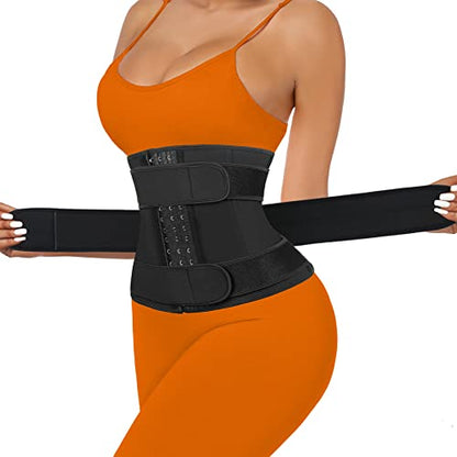 Women Waist Trainer Cincher 3 Straps Tummy Control Body Shaper - color: Black - Hooks - 3 Belts - Sweat Waist Trainer, size: Medium