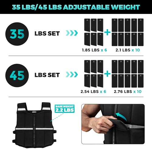 2-45lb Adjustable Weighted Vest Men w/Silicone Weights,Running Rucking Vest - size: 2-35 LBS