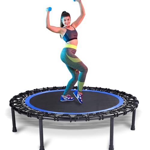 40" Mini Trampoline for Adults, Fitness Rebounder with Elastic Bands, Indoor Exercise Trampoline, Low Impact Workout Equipment for Home Gym, Cardio Training, Quiet Bounce Rebounder - color: BLUE