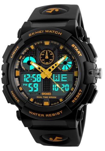 MASTOP Men's Digital Analog Sports Military Watches Waterproof Outdoor LED Backlight Display Alarm Stopwatch - color: Gold