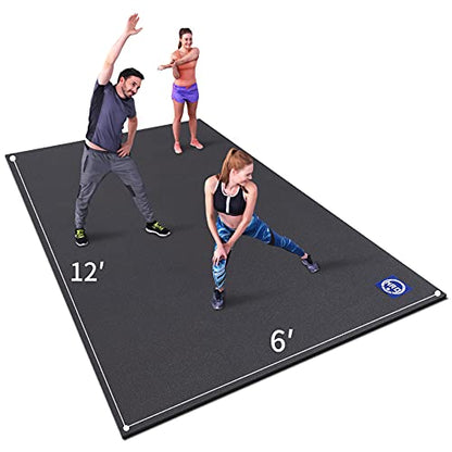 MRO Extra Large Exercise Mat 15'x6'/12'x6'/9'x6'(7mm) - color: black, size: 6*12 FT