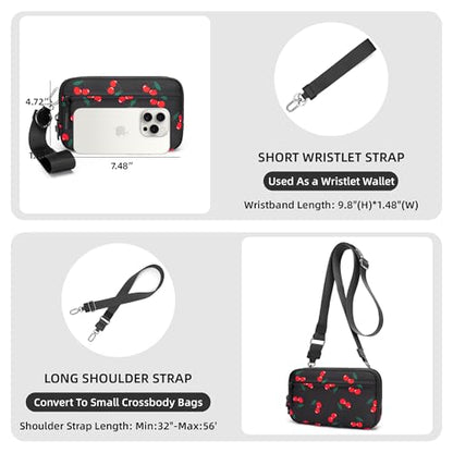 FODOKO Wristlet wallets for Women RFID crossbody bags with 4 Zippers - color: Cherry