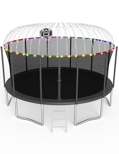 SKYUP Outdoor Tranpoline for Kids with Basketball Hoop, Light &Sprinkler - color: Black, size: 16FT