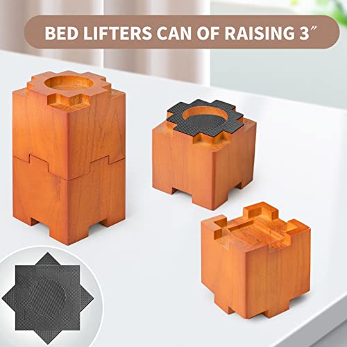 Wood Bed Risers with Non-Slip Rubber Pad Furniture 3.5 Inch 8 Pack, Brown - color: Large Brown 8pack
