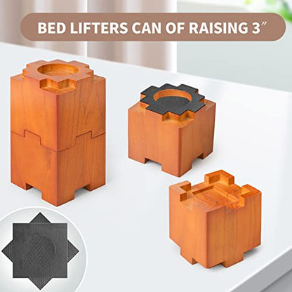 Wood Bed Risers with Non-Slip Rubber Pad Furniture 3.5 Inch 8 Pack, Brown - color: Large Brown 8pack