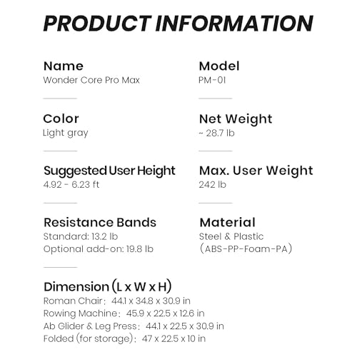 Wonder Core Pro Max - Ab Machine for Stomach Workout, Ab Workout Equipment for Home Gym Trainer, 4-in-1 Exercise Equipment - Rowing, Leg Press, Glider, Roman Chair