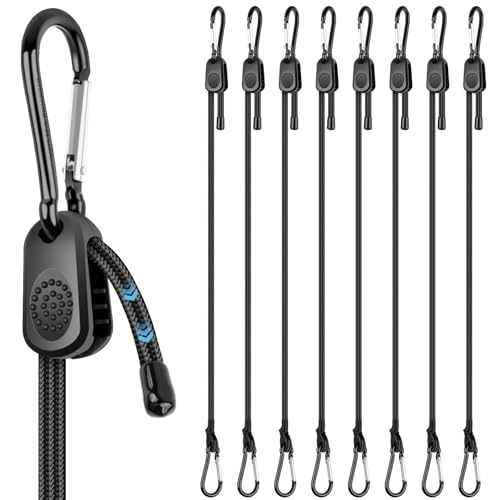 Adjustable Bungee Cords with Hooks 60 Inch, 8 PCS Adjust from 7" to 60" Carabiner Bungee Cords Heavy Duty Outdoor for Camping, Cargo, Bike,Tarps, Tents, Bike, Luggage, Boats,etc - size: 60 Inch