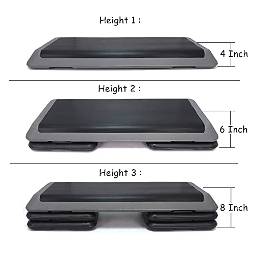 HTTMT- 43'' Adjustable Sports Exercise Aerobic Step Platforms Fitness Exercise Stepper W/Risers 4" 6" 8" Home Gym [P/N: ET-HOME006-6-8-BK]