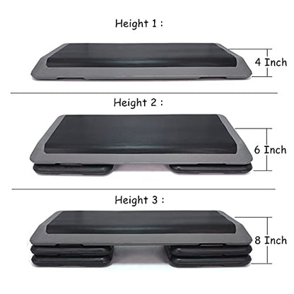 HTTMT- 43'' Adjustable Sports Exercise Aerobic Step Platforms Fitness Exercise Stepper W/Risers 4" 6" 8" Home Gym [P/N: ET-HOME006-6-8-BK]
