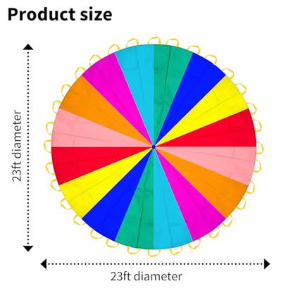Parachute 13ft/ 16.4ft/ 20ft - Kids Play Gymnastics Parachute with Handles for Group Team Cooperative Games,Indoor Outdoor Gym Class Rainbow Parachute Birthday Church VBS Activity Supplies - size: 23ft