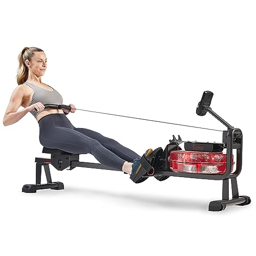 Sunny Health & Fitness Premium Water Rower w/Intensive Dynamic Real-Time Resistance, 300 LB Capacity Flip-able Rowing Machine for Home Training, Optional Free SunnyFit App Connection - color: Black