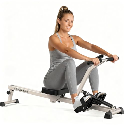 FEIERDUN Hydraulic Rowing Machine for Home, Compact Adjustable Rower with 12 Resistance Levels, 300LBS Weight Capacity, Full Body Workout Equipment
