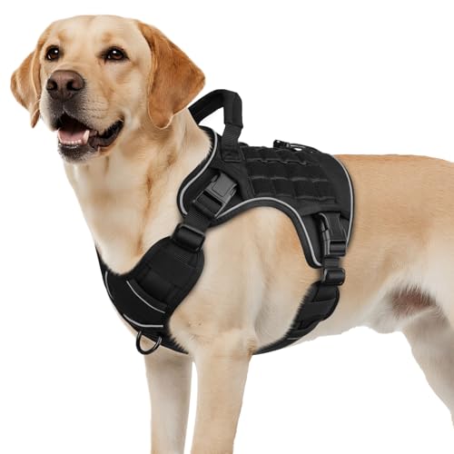 WINGOIN Black Tactical Dog Harness for Large Dogs,No Pull Dog Harness - color: Black, size: Large: 45-80 lbs (Chest:27-37",Neck:19-25")