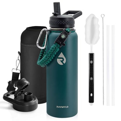 RAYMYLO Insulated Water Bottle 40 oz, Triple Wall Vacuum Stainless Steel - color: Dark Green, size: 40 Ounces