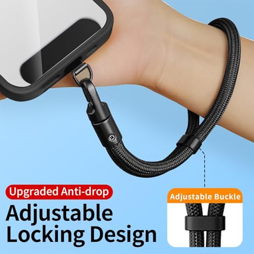 Anti Theft Phone Wrist Strap With 2 Metal Tether Tabs，Adjustable Wristlet & Hand Cell Phone Lanyard for Women and Men - color: Black