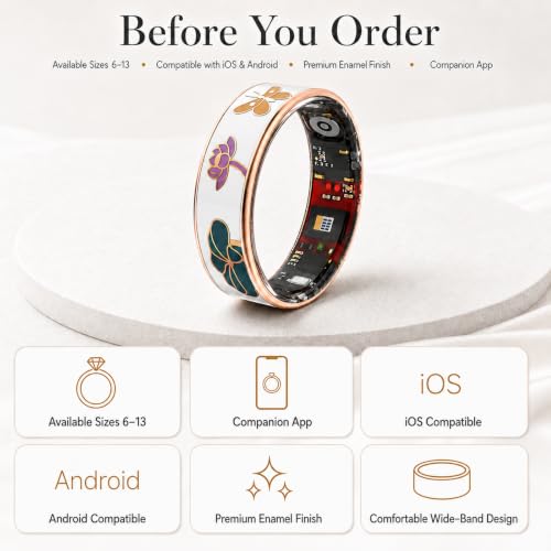 Smart Ring for Women with Enamel Health Ring Fitness Ring Fitness Tracker with Sleep Heart Rate Monitoring Distance Pedometer Calorie for Android iOS - size: 8