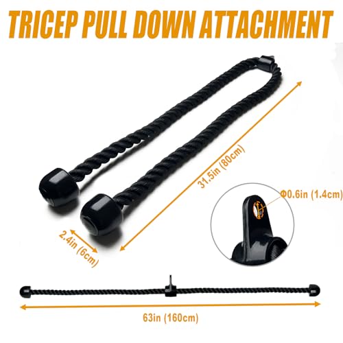 Long Tricep Rope, Rope Pull Down Attachment 47 55 63Inch Length Long, Tricep Rope Cable Attachment, Tricep Pull Down Rope for Home Gym Pulley System,Cable Machine Attachment - color: Length 63''