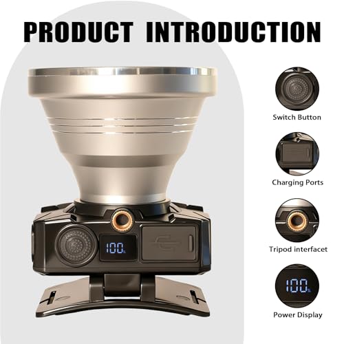 Rechargeable LED Headlamp with Motion Sensor, Super Bright Spotlight, USB-C Charging, High Power Headlight for Fishing Camping Hunting