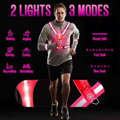 LED Reflective Running Vest Gear, High Visibility Reflective Running Gear, Light Up Running Vest Rechargeable Running Lights for Night Walking Running Cycling