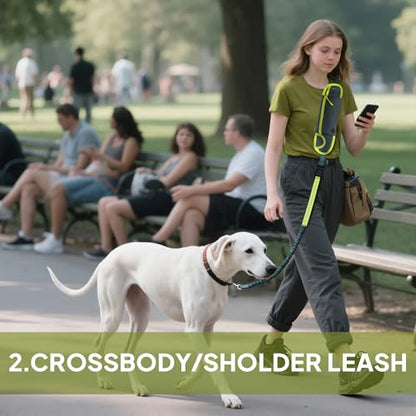 Hands Free Dog Leash with Zipper Pouch, Waist Leash for Dog Walking, Running and Hiking, Adjustable Belt with Handle, Reflective Bungee Design for Large & Medium Dogs