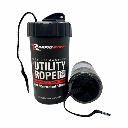 Rapid Rope Canister, 120ft Black Tactical Paracord, 1100lb Test, USA Made - size: 120ft, style: Black