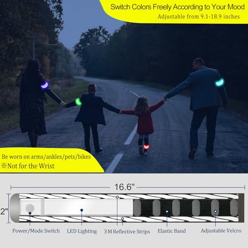 RGB 7 Colors Switchable LED Armband, USB-C Rechargeable, 360° Reflective Running Light for Runners, High Visibility Reflective Running Gear for Joggers Bikers Walkers - color: Feather