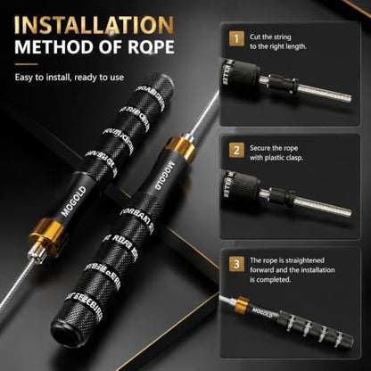 Pro Adjustable Speed Jump Rope - 10ft 4mm PVC Steel Wire with Dual Ball Bearings & 360° Spin - Metal/Rubber Ergonomic Grips for CrossFit, HIIT, Weight Loss, Home Gym Workouts for Men & Women - color: Black