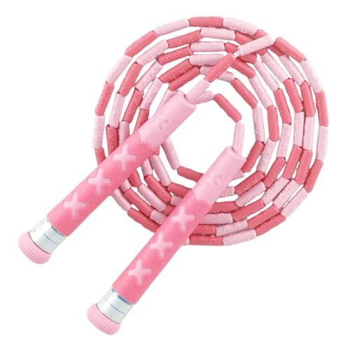 YUEDONG Kids Beaded Jump Rope, Adjustable TPE, Tangle-Resistant, Boys Girls - color: PINK