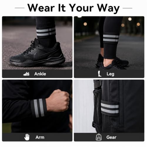 2 PCS Ultra-Reflective Arm Bands Leg Straps for Cycling Adjustable Elastic Safety Wristband for Running Jogging Motorcycle Night Visibility Gear Unisex Black - color: Black