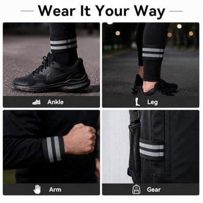2 PCS Ultra-Reflective Arm Bands Leg Straps for Cycling Adjustable Elastic Safety Wristband for Running Jogging Motorcycle Night Visibility Gear Unisex Black - color: Black