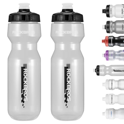 ROCKBROS Bike Water Bottle 20oz-25oz Squeeze Cycling Water Bottle BPA Free - color: 25oz Black Transparent, style: 2 Pack