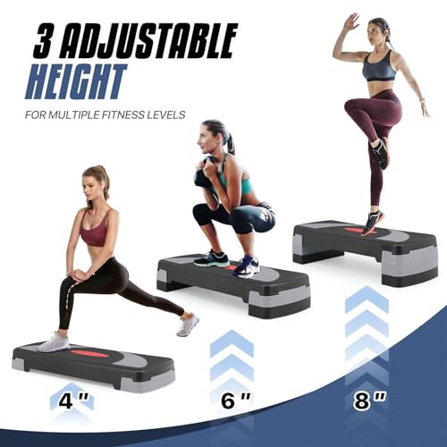 MADOG Aerobics Stepper Platform with 4/6/8 inch Height Stackable Risers - color: Black/Gray, size: 31-Inch
