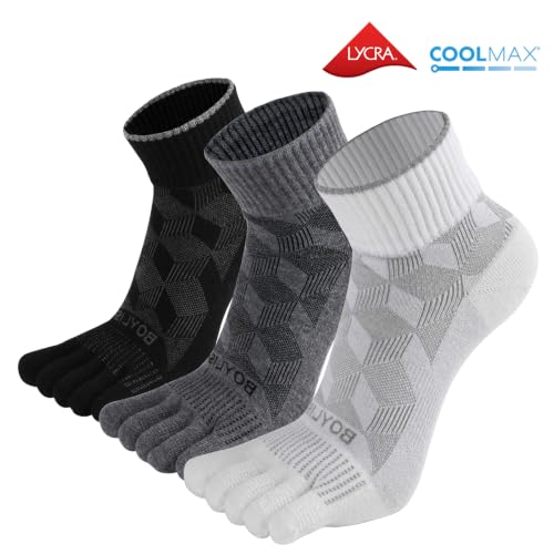 3 Pairs Coolmax Toe Five Finger Running Socks for Men Women -Lightweight Ankle Athletic Sock - color: Coolmax, size: Large