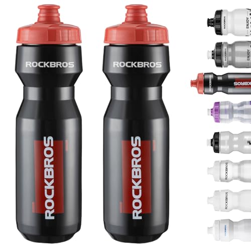 ROCKBROS Bike Water Bottle 20oz-25oz Squeeze Cycling Water Bottle BPA Free - color: 25oz Black Red, style: 2 Pack