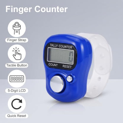 Jinshining Electronic Finger Counter Display Counter LED Digital Row Counter, Handheld Number Click Counter, Electronic Finger Counter Hand Tally Counter with Ring for Counter Counters Accessories - color: bule