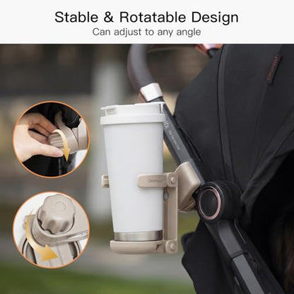 Gromast Foldable Stroller Cup Holder, 360°Rotatable with Adjustable Clip, Universal Cup Holder for Baby Stroller, Tricycle - Khaki - color: Khaki